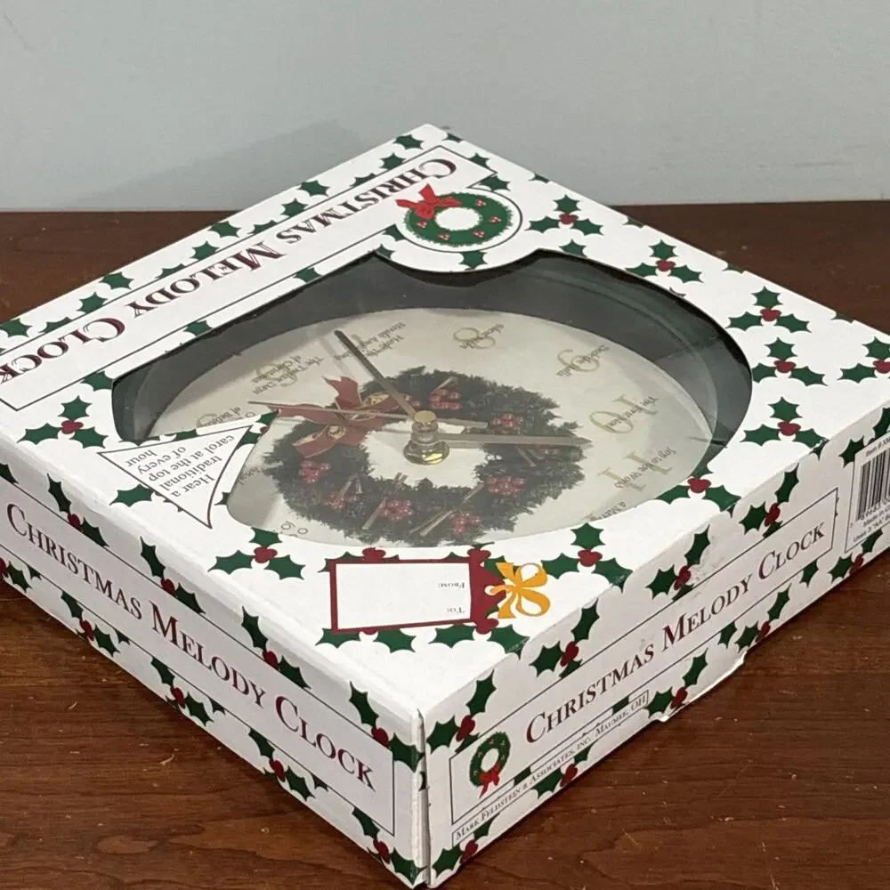 Feldstein & Assoc Musical Christmas Wreath Melody Wall Clock Carols Decor Tested